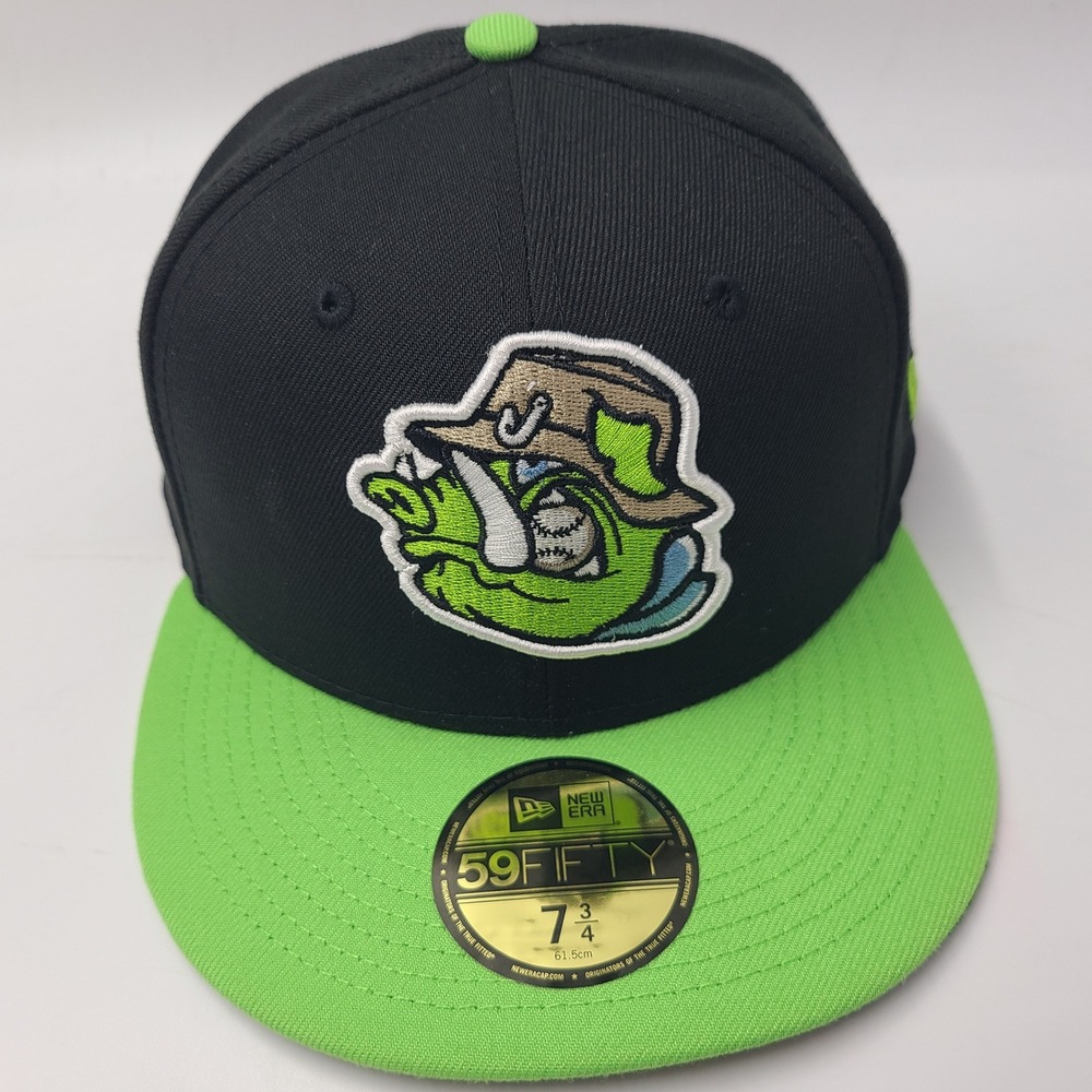 Hartford Yard Goats Hat Fitted 7 3/4 New Era 59Fifty Black Green MiLB River Hogs